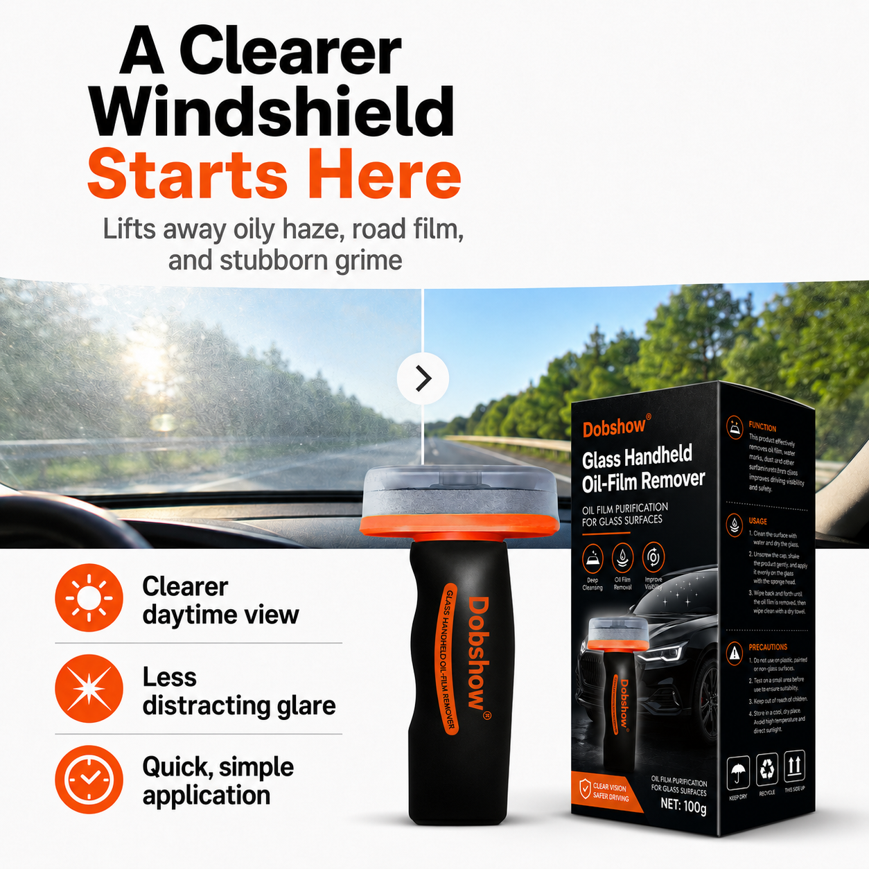 🎉Special limited-time discount🎉Dobshow®Glass Handheld Oil-Film Remover-Crystal-Clear Vision, Stubborn Oil-Film Dissolving, Rain-Streaking Prevention,Night-Glare Elimination🔥Best Seller🔥