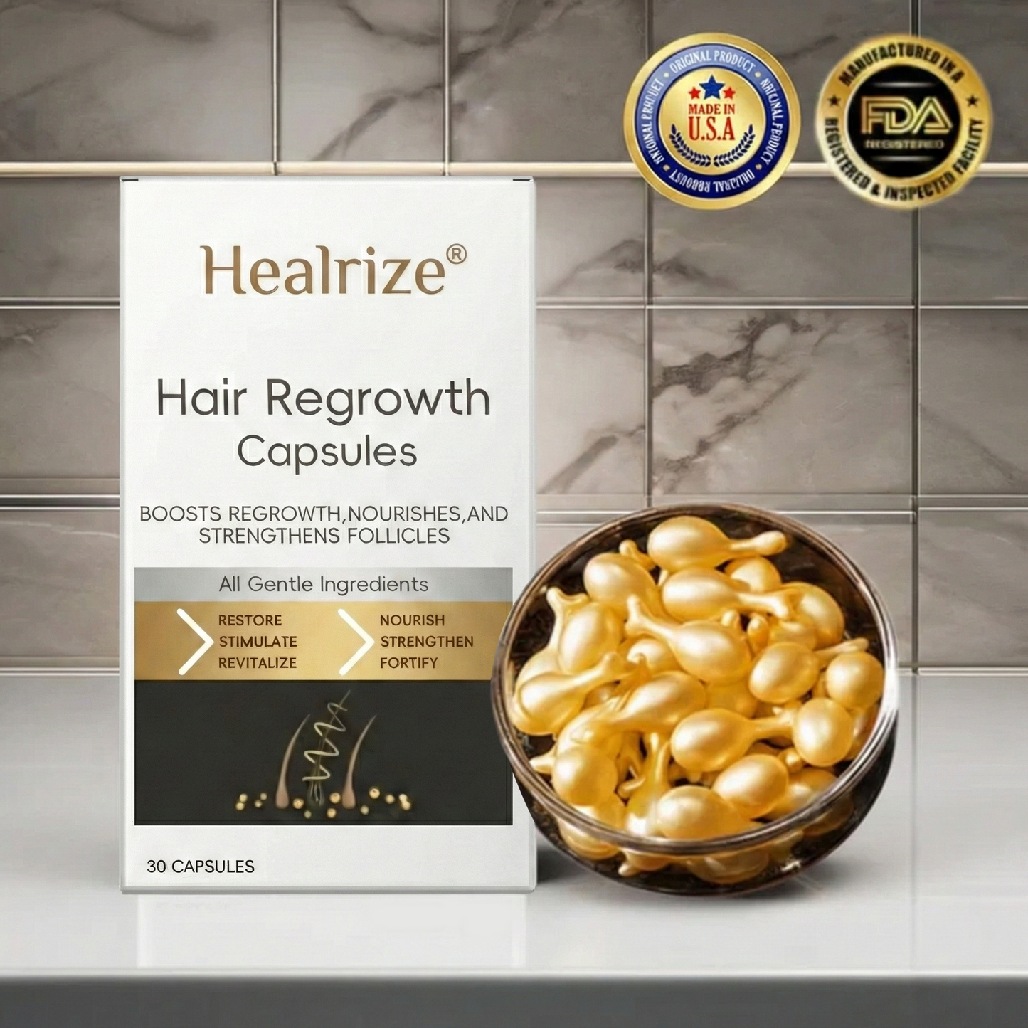 Healrize® Hair Regrowth Capsules| Revive Follicles, Boost Hair Volume
